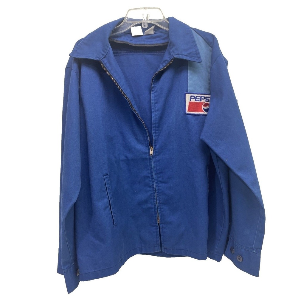 Unitog Pepsi Work‎ Jacket Mens 48 Long Blue Good Vintage Union Made USA Graphic